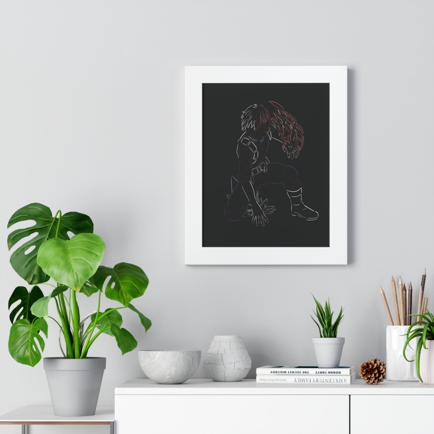 Todoroki Outline Framed Vertical Poster