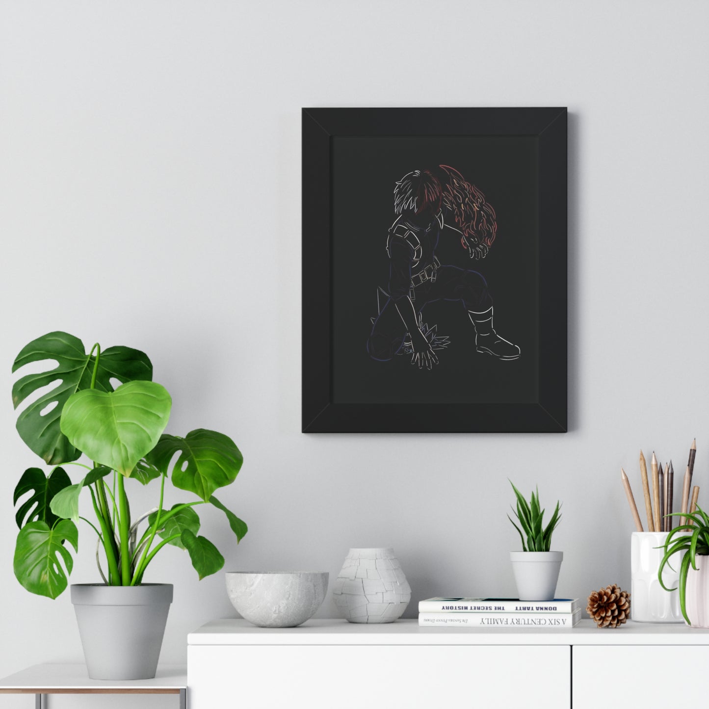 Todoroki Outline Framed Vertical Poster