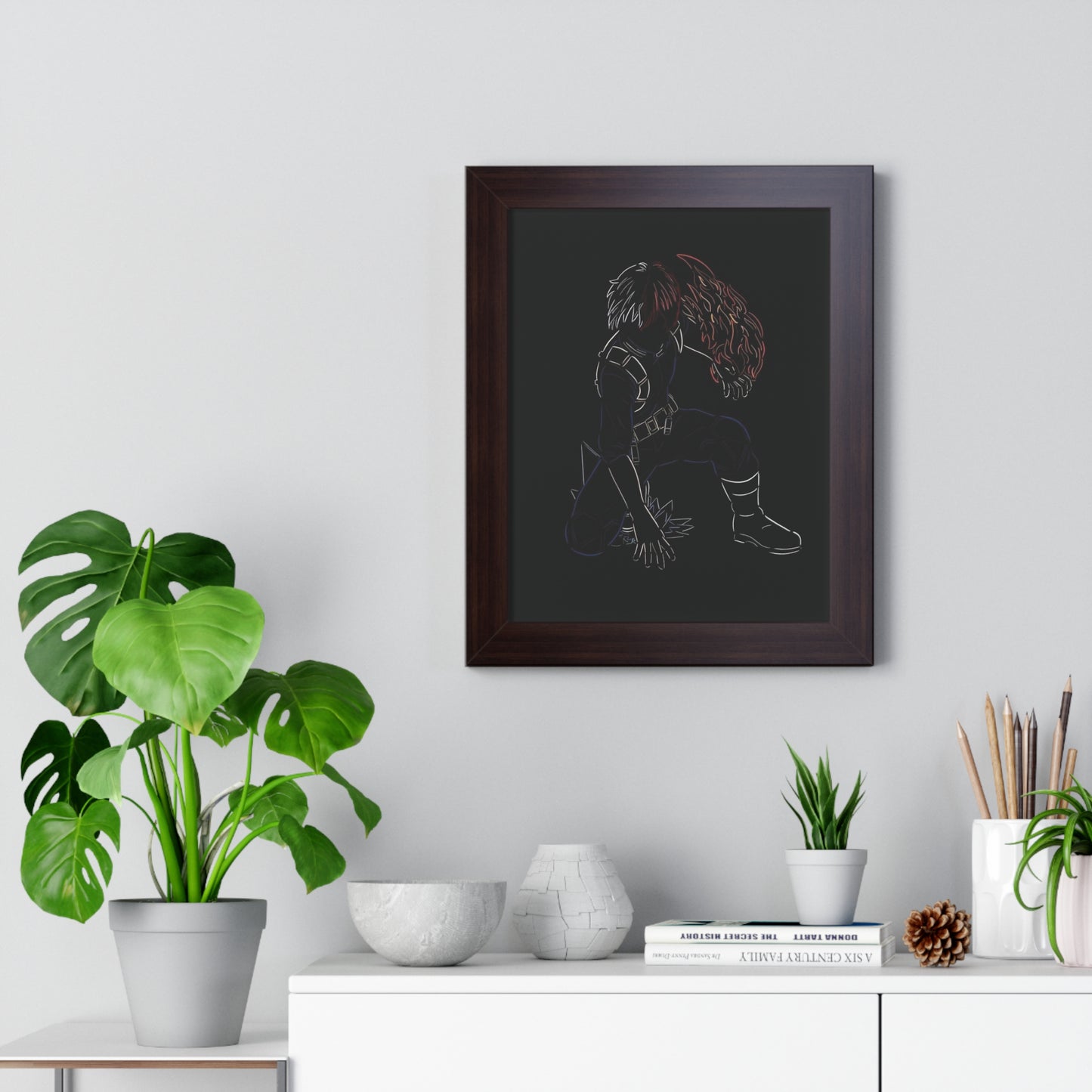 Todoroki Outline Framed Vertical Poster